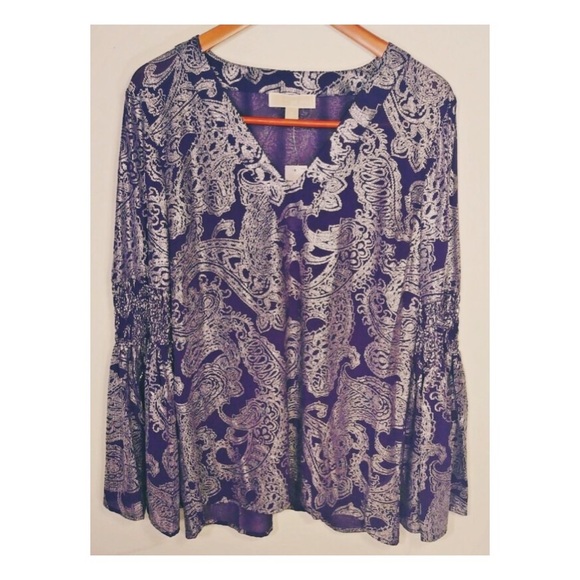 Michael Kors Iris and Silver Bell-Sleeve Blouse - Picture 1 of 3